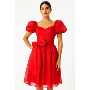 American Vintage 80’s Roberta red formal party dress, puff sleeves tie-waist XS